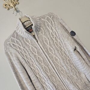 Gray Cable Knit Zip Up Sweater